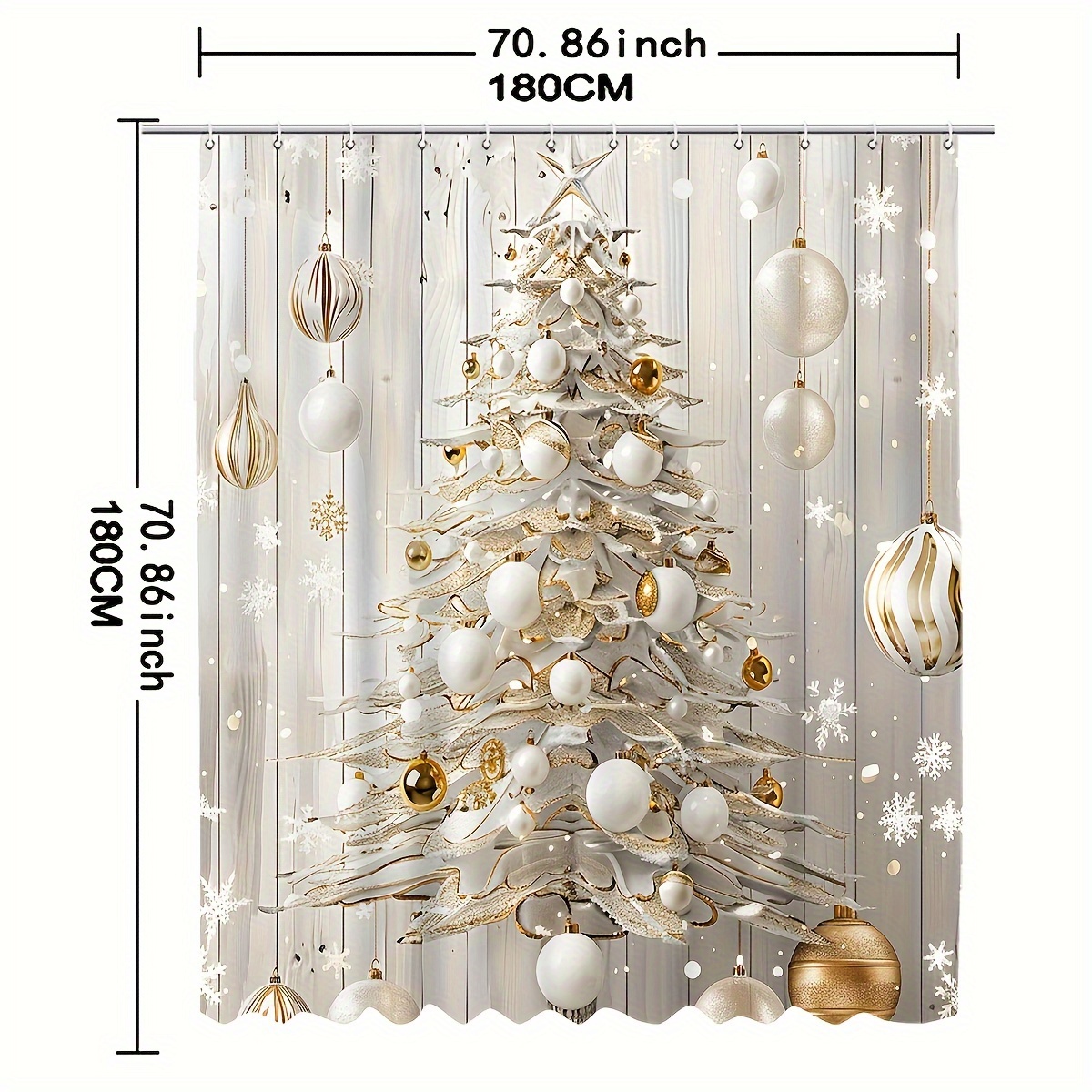 TEMU Christmas Tree Digital Print Shower Curtain With Hooks - Machine Washable, Water-resistant Polyester, Decorative Artistic Design, Woven Fabric, Ideal For Festive Home Decor, 72x72 Inches