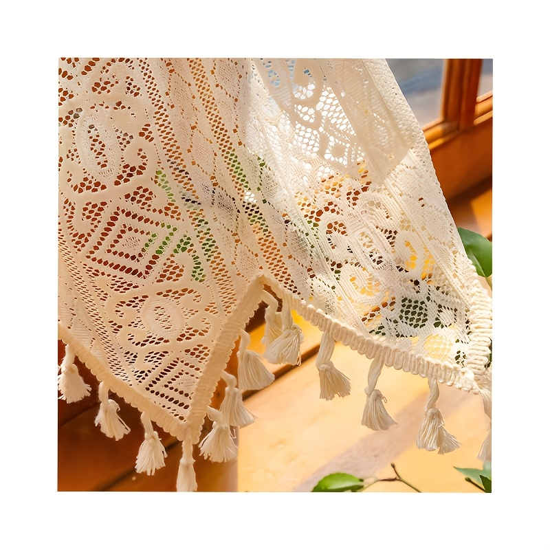 TEMU 1pc, Tassel Curtain Half Valance, High-end Window Valance, Suitable For Bedroom, Living Room Curtains, Kitchen, Entryway Door Curtain