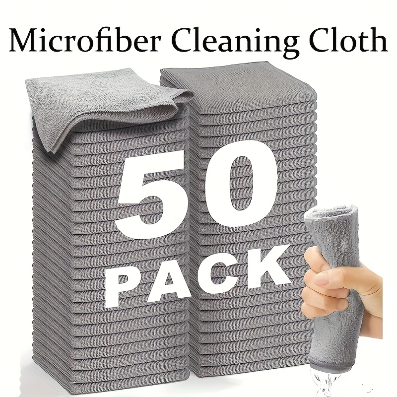 E-shop 50er-Pack Graue Mikrofasertücher, Großhandel Reinigungstücher 24,89 cm, Nicht-Pilling, Nicht-Färbend, Saugfähig und Langlebig, Geeignet für