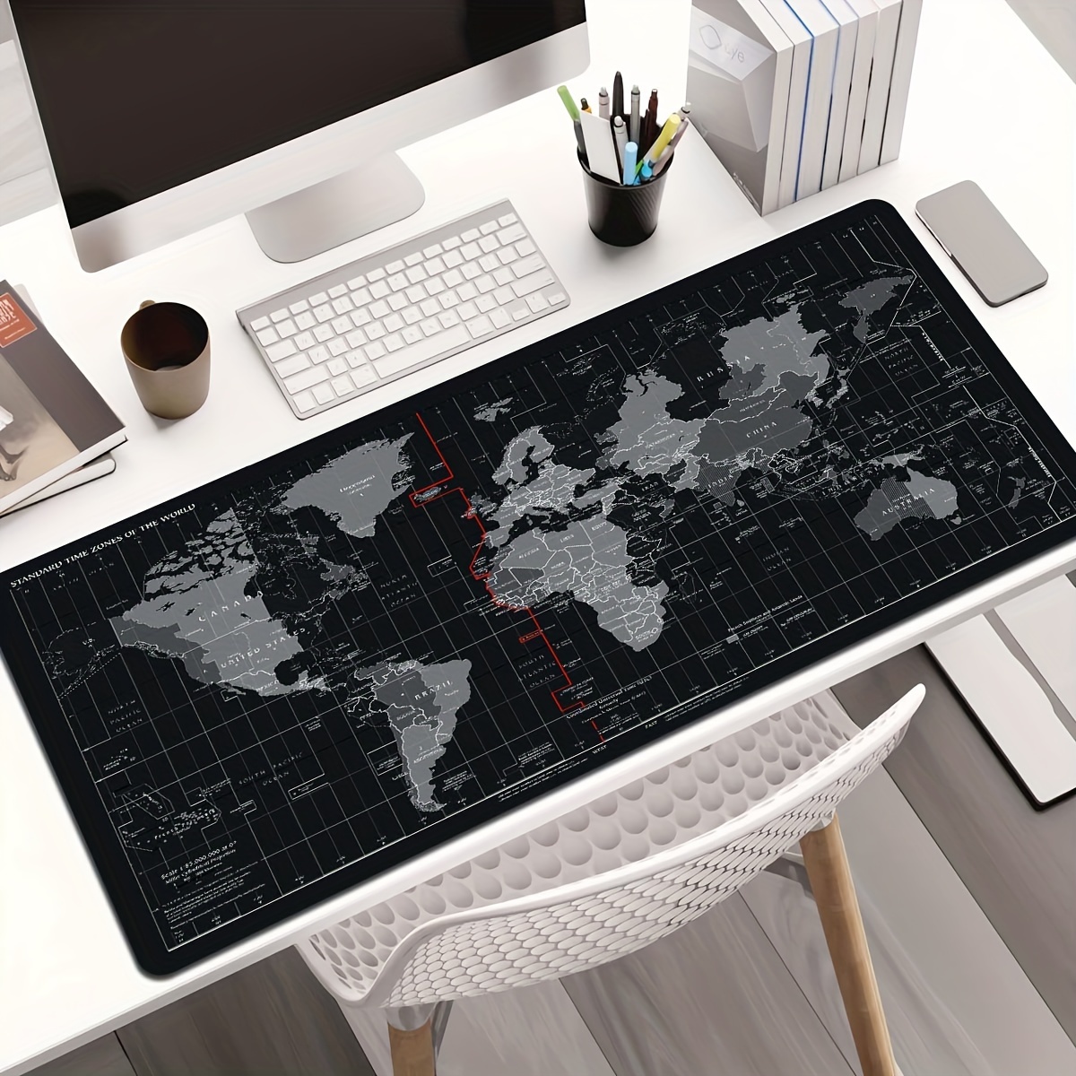 

World Time Zone Map Large Mouse Pad - Non-slip, Washable Polyester Desk Protector With Improved Precision For Gaming & Office Use - Durable Keyboard Mat, Desktop Accessory, Ideal Gift