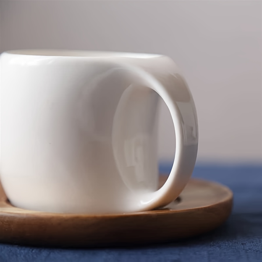 1pc Black Ceramic Coffee Mug with Wooden Saucer - 7oz/12.3oz, Microwave & Dishwasher Safe, Reusable &, Perfect for Tea, Coffee, or Hot Beverages