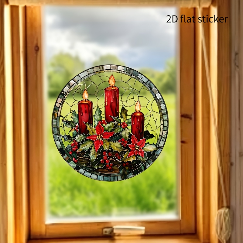 TEMU Adhesivos planos 2D para ventanas, pegatinas navideñas para cristal, calcomanías decorativas de caramelos navideños, decoraciones estáticas para