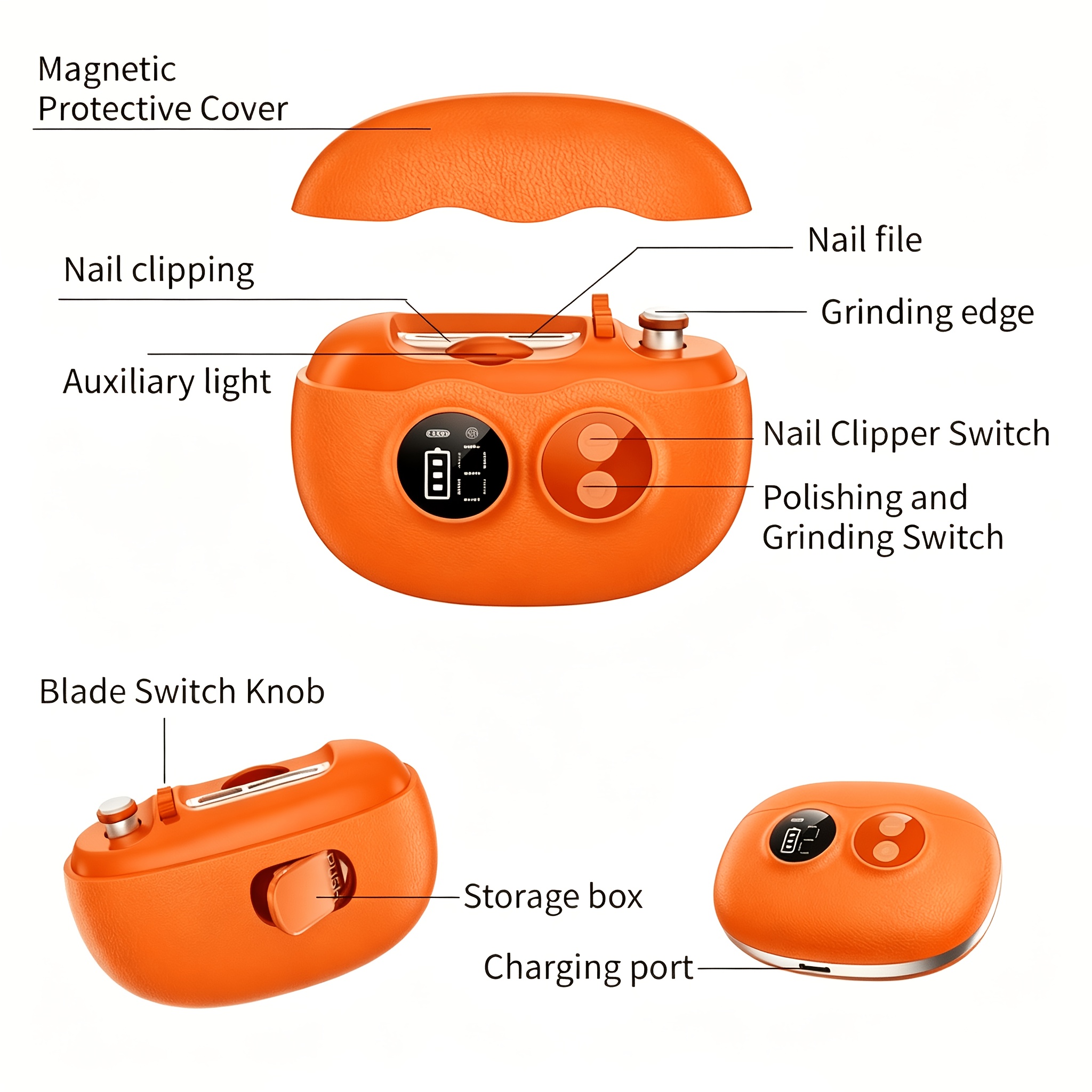Leather Texture Electric Nail Clippers with Digital Screen