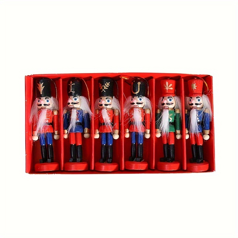 

6-piece Wooden Nutcracker Set - Soldier Puppet Hanging Ornaments For Christmas, Halloween & Thanksgiving | Gothic Room Decor & Holiday Home Accents