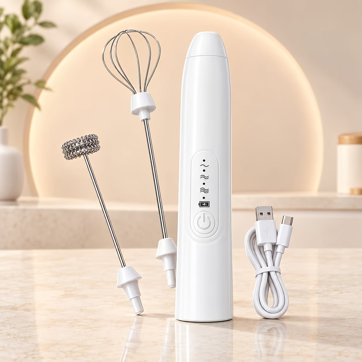 TEMU Rechargeable Milk Frother Handheld With 2 Attachments Handheld Silver Electric Whisk Drink Foam Mixer, Mini Stirrer With 3 Adjustable Speeds For