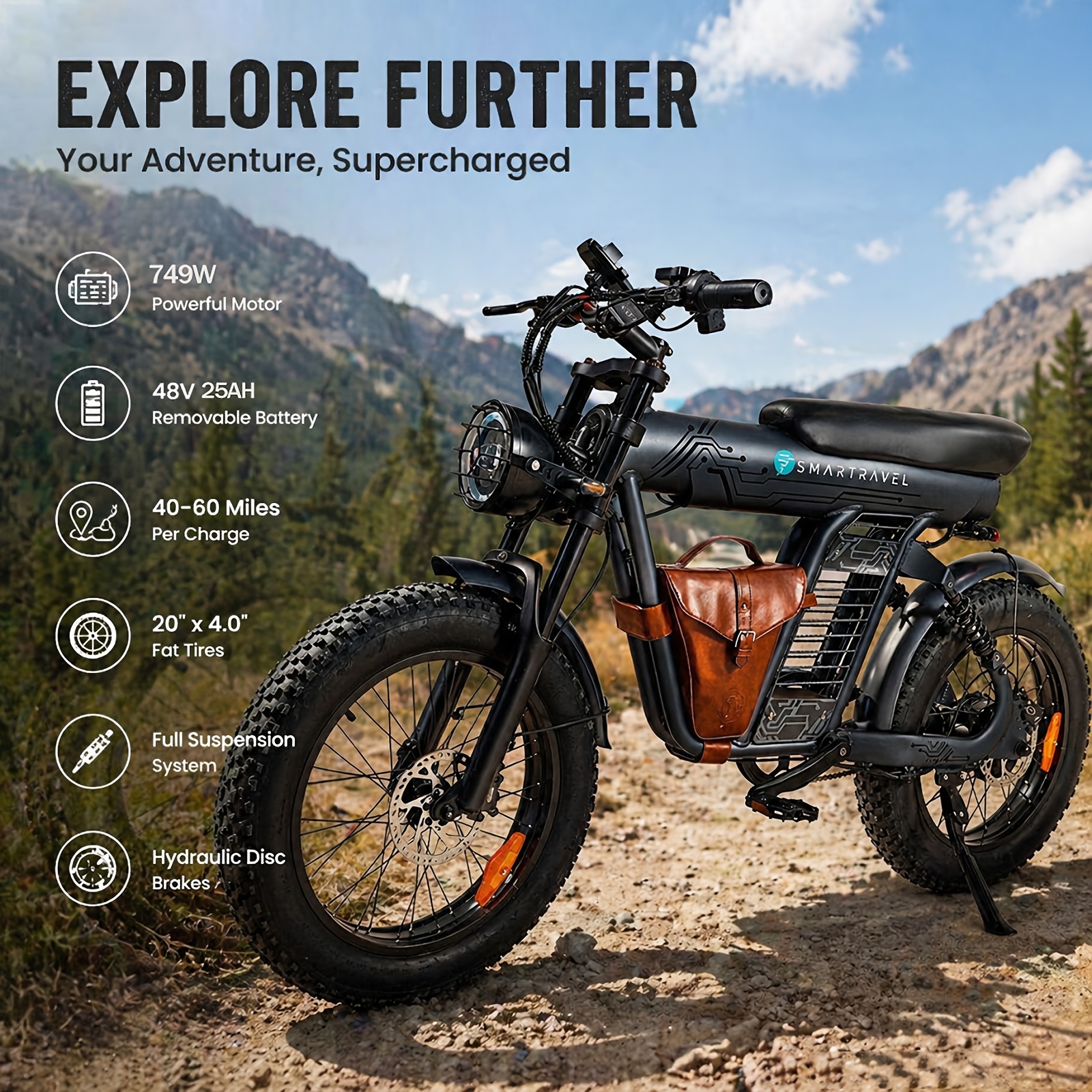 20 fat tire electric bike for adults 749w   motor 48v 25ah removable battery 19   aluminum frame with phone holder   terrain   e bike for city commuting beach riding outdoor travel perfect easter gift for men women Product details 0
