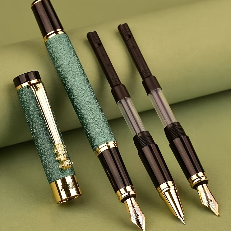 

3-piece Fountain Pen Set With Gift Box - Metal Body, Click-off Cap, Medium Point With 0.5mm Nib - Elegant "pipa" Clip Design For Writing, Calligraphy, Business, And Gifts