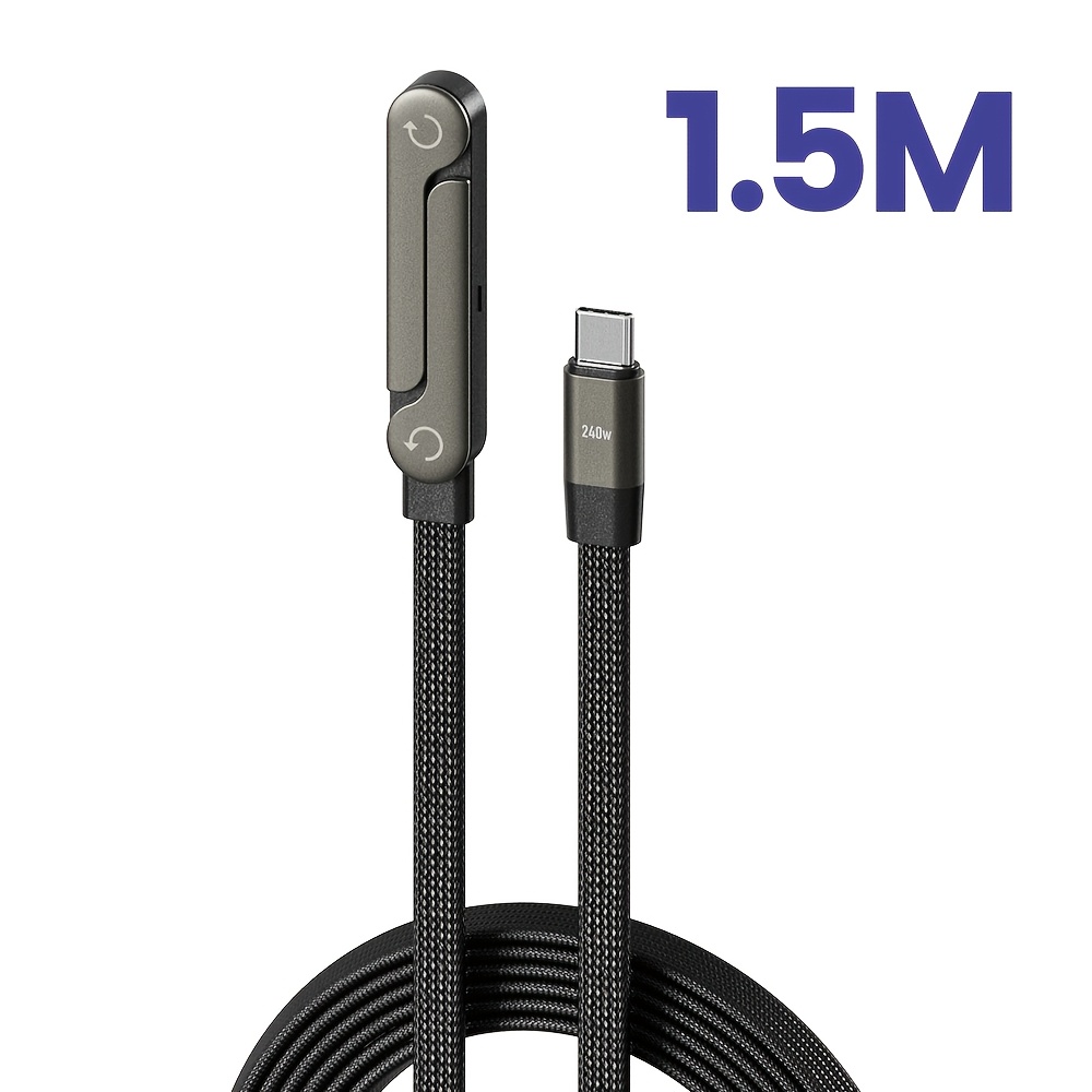 Cable de datos tejido con soporte plegable de 240W | Tipo C a Tipo C, Modo de alimentación USB, Potencia de salida de 240W