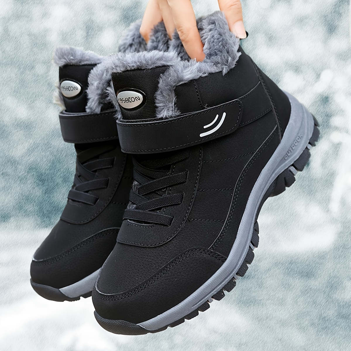 Image of Men's Winter Snow Footwear - Insulated Shoes For Cold Featuring A Non-slip Rubber Sole, Lace-up Ankle Support Suitable For Ice, Hiking, Camping