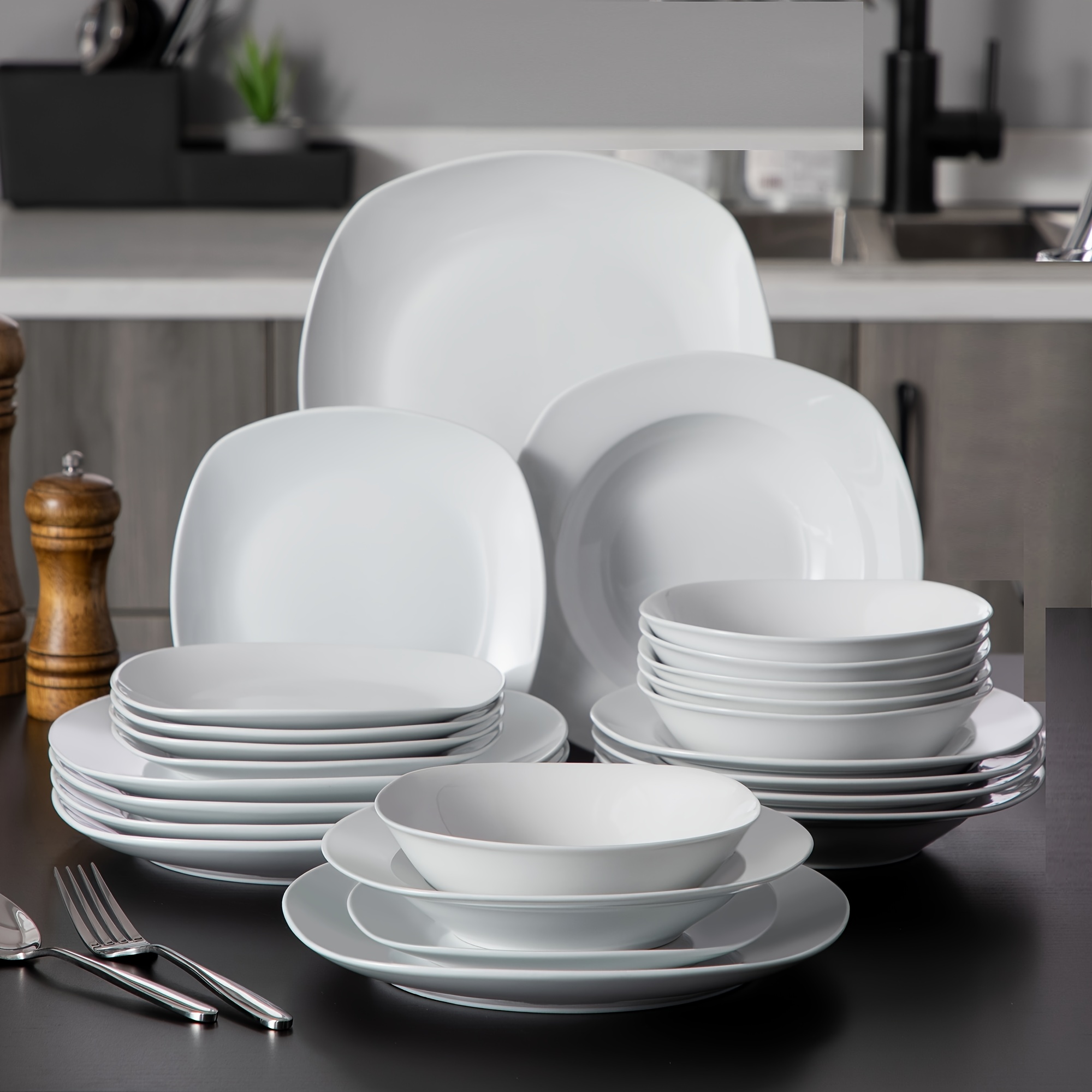 TEMU 24pcs Dinner Sets Porcelain Dinnerware Set With 6pcs Cereal Bowls, 6pcs Dinner Plates, 6pcs Dessert Plates And 6pcs Deep Soup Plates Service For