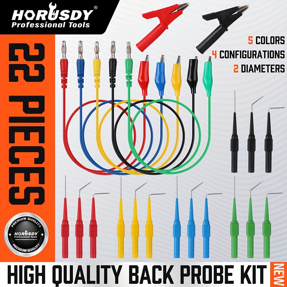 

Horusdy 22pcs Back Probe Kit, Back Probe Pin Kit Multimeter Test Leads Tool Identified Probe For Automotive