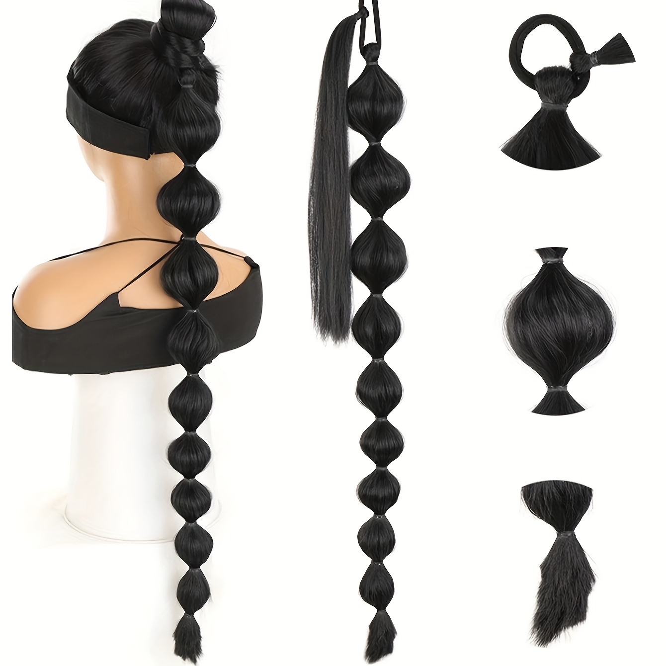 maotou braided hair extensions with highlighted bubble braid and lantern braid details 4