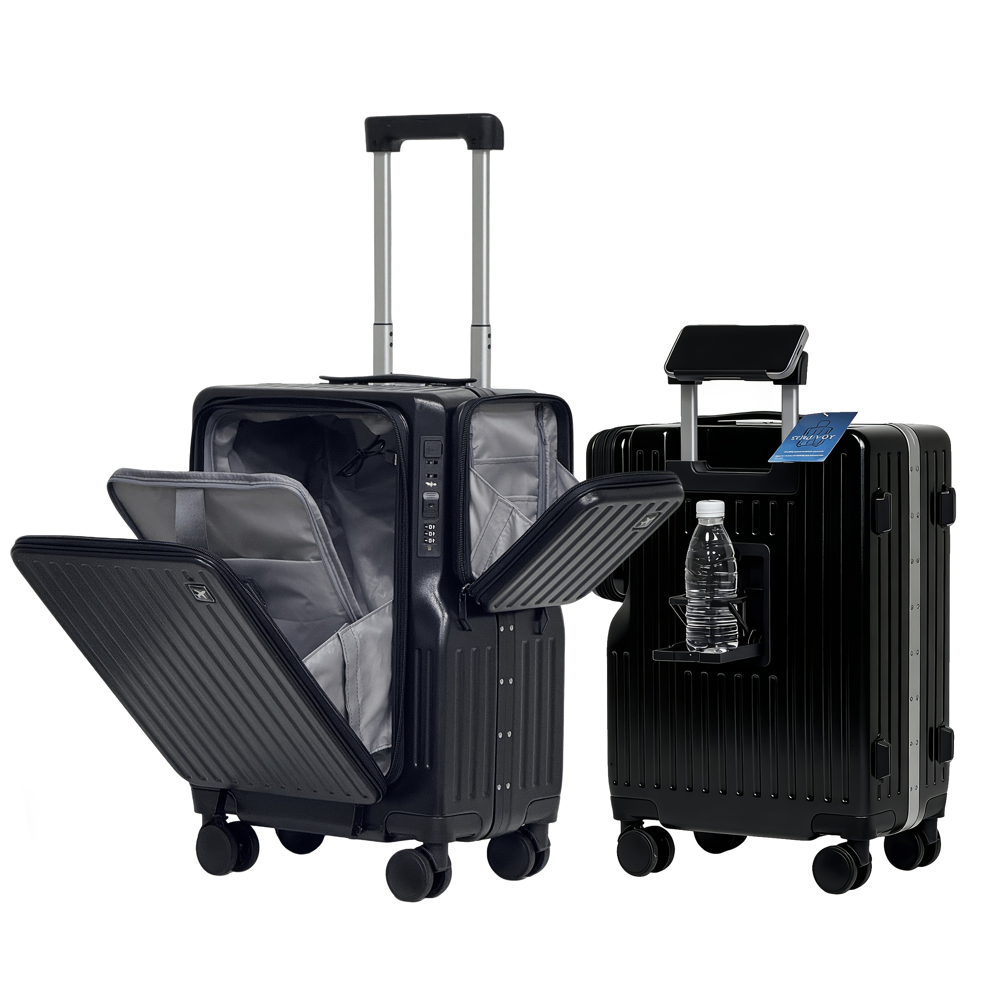 Image of Stylish Multifunctional Hard Shell Pc Luggage Suitcase 20-inch Front-open Aluminum Frame Trolley Case External Ld Bag Convenient And Fast For Business Travel