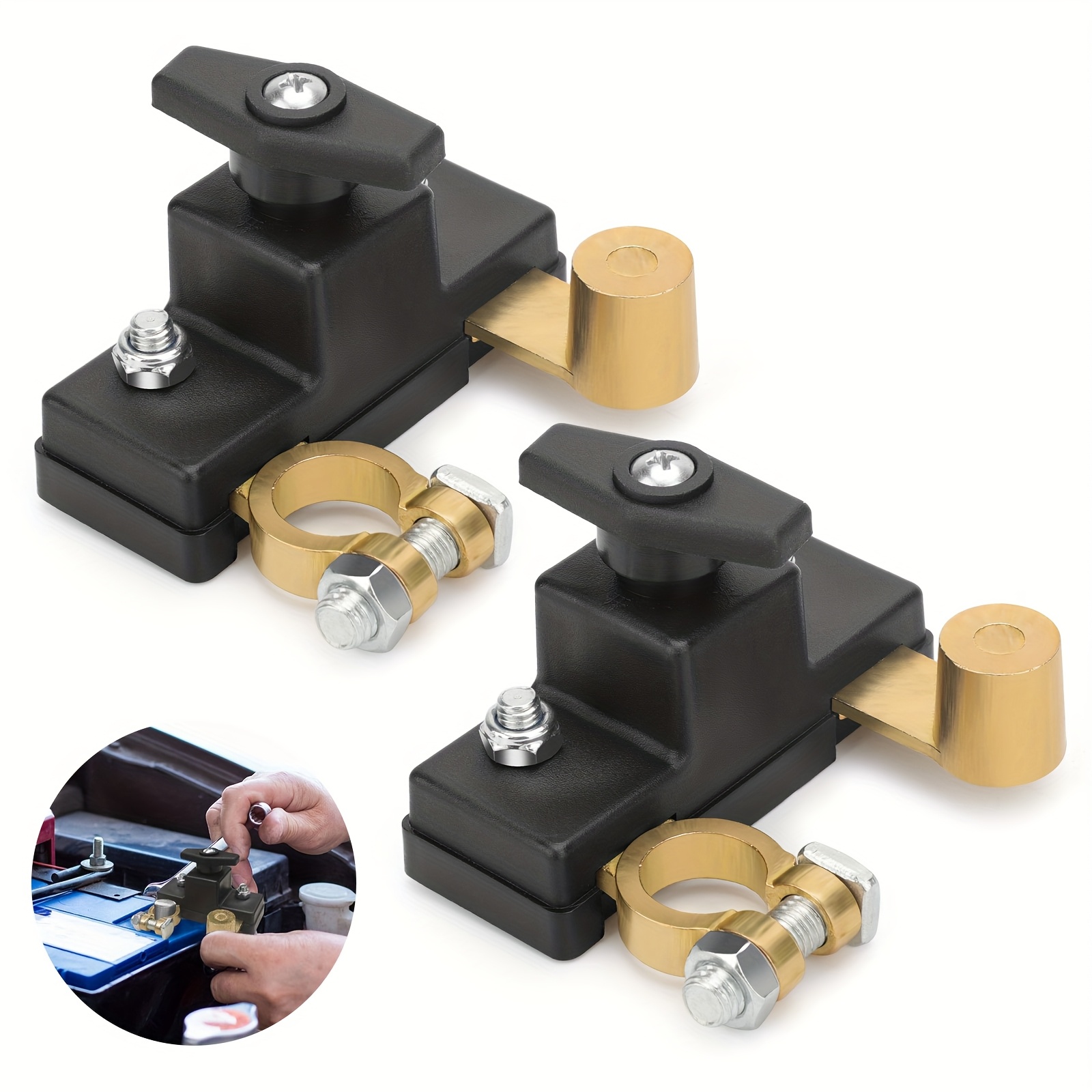 TEMU 2pcs Brass Battery Disconnect Switch, For 12v/24v Systems - 250a Rotary Cut-off Switch, Battery Isolator Switch For Vehicle Rv Truck Boat Marine Atv