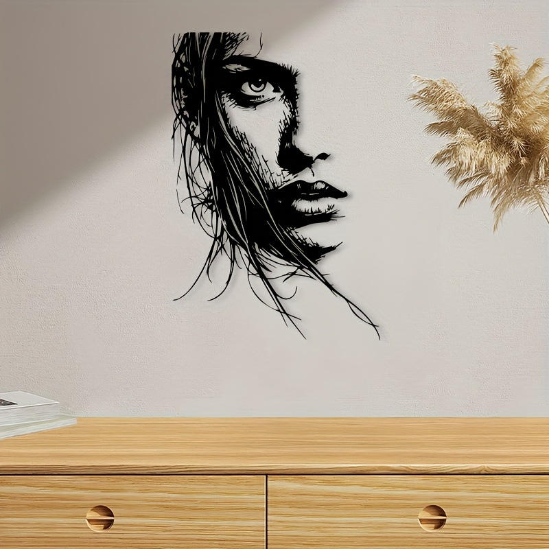 1 stück frauen-gesicht metall wandkunst, frauen-gesicht statue wandbild,   für schlafzimmerwand, osterdekoration, ideales geschenk für kunstliebhaber, pulverbeschichtetes metall