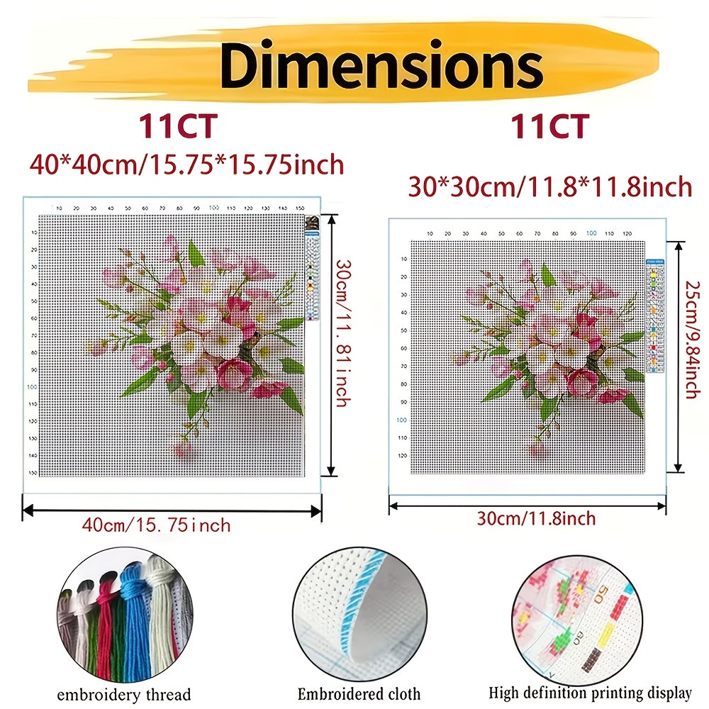 DIY Cross-Stitch Printed Kit, Pink and White Flower Bouquet Pattern