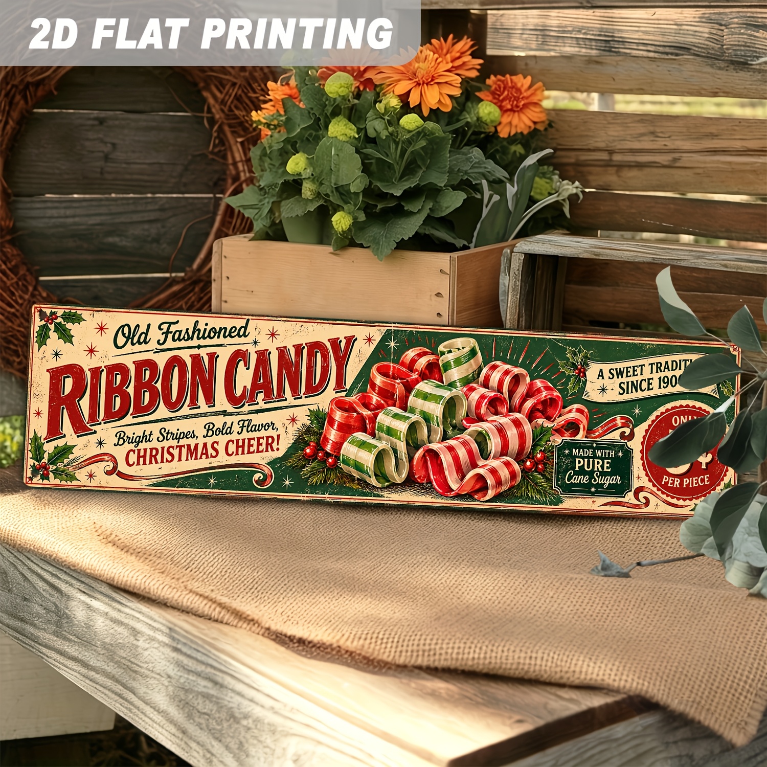TEMU 2d Flat, 2d Flat 1pc, Old Fashioned A Sweet Since 1900 Metal Sign Christmas Candy Vintage Wall Hanging Vintage, Farmhouse, Retro Christmas, Home