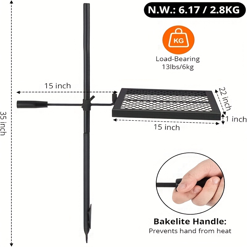 TEMU Swivel Campfire Grill , Heavy Duty , Campfire Grill , Portable , Over Fire With Carrying Bag For Cooking