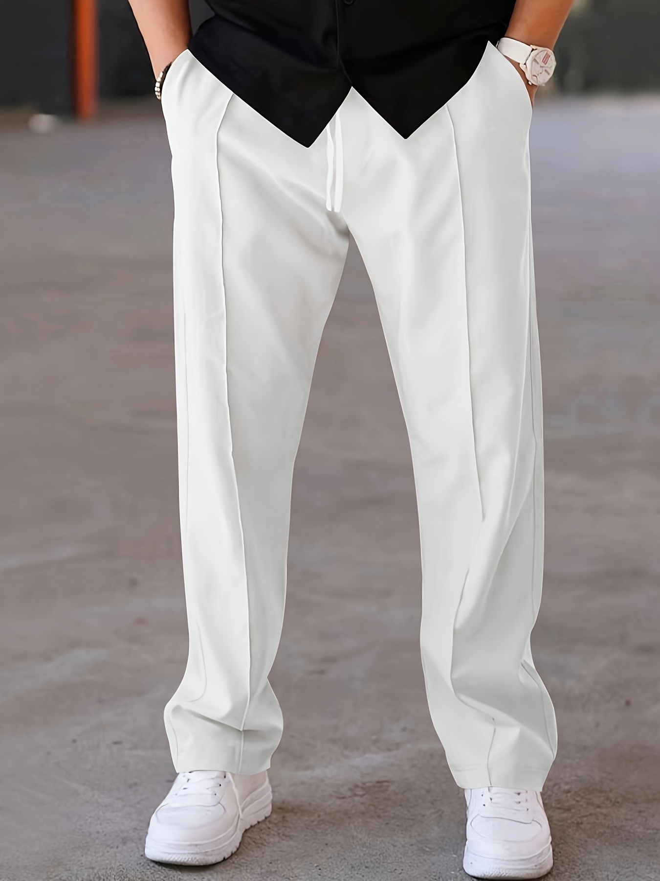 men's casual polyester drawstring pants elastic waist four