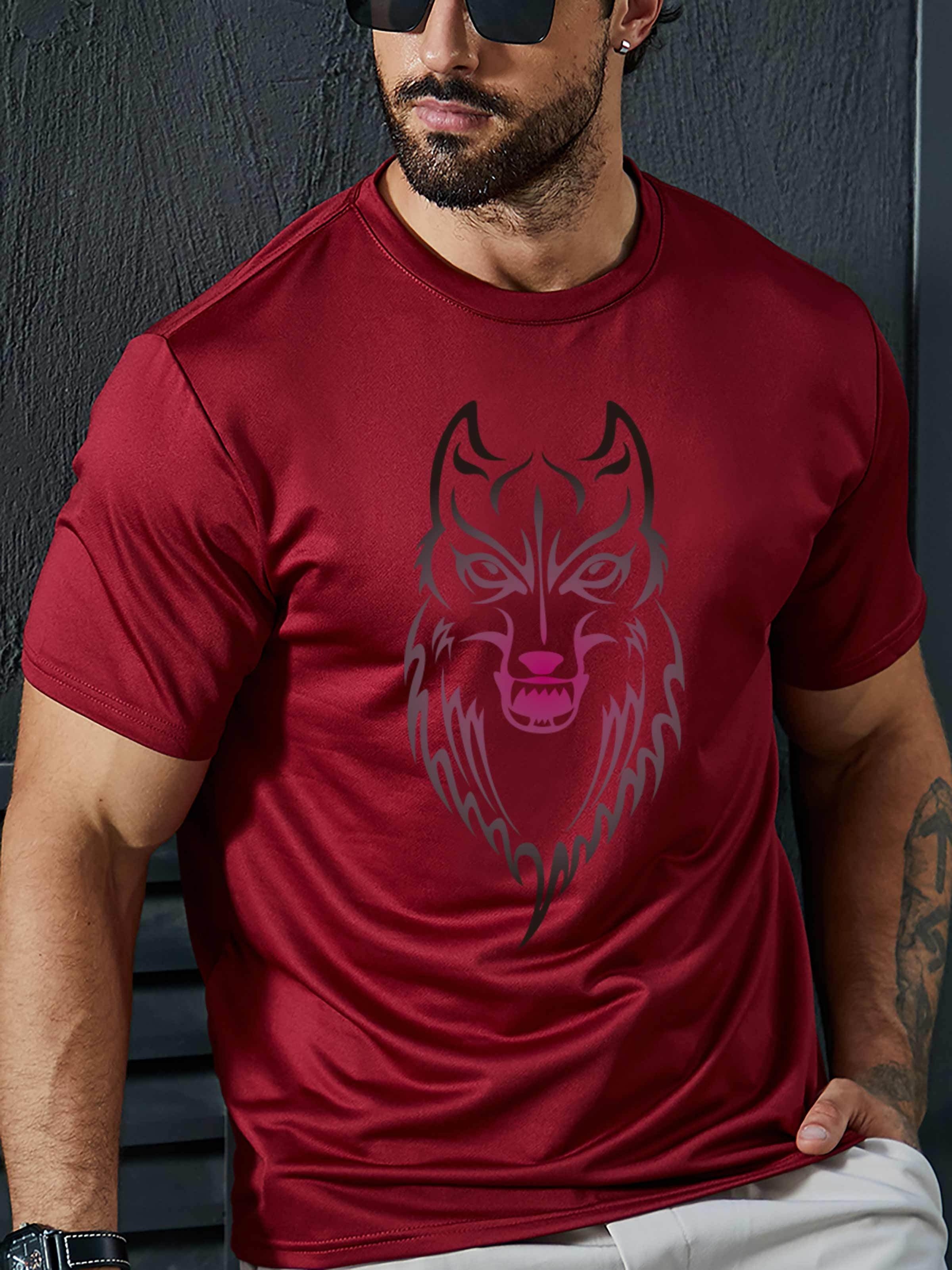 Alpha Wolf Print Plus Size Men's Graphic T shirt Casual - Temu