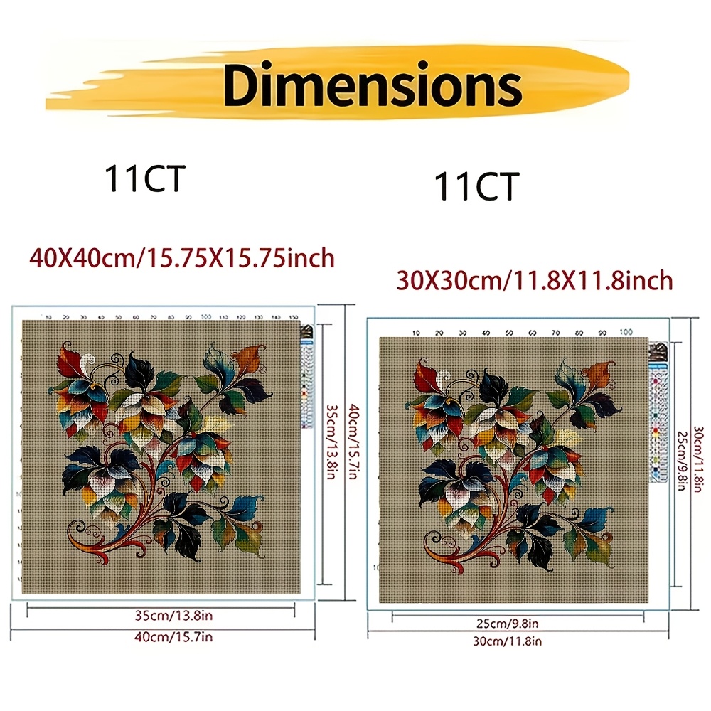 Cross Stitch Printed Kit, Frameless Colorful Floral Design