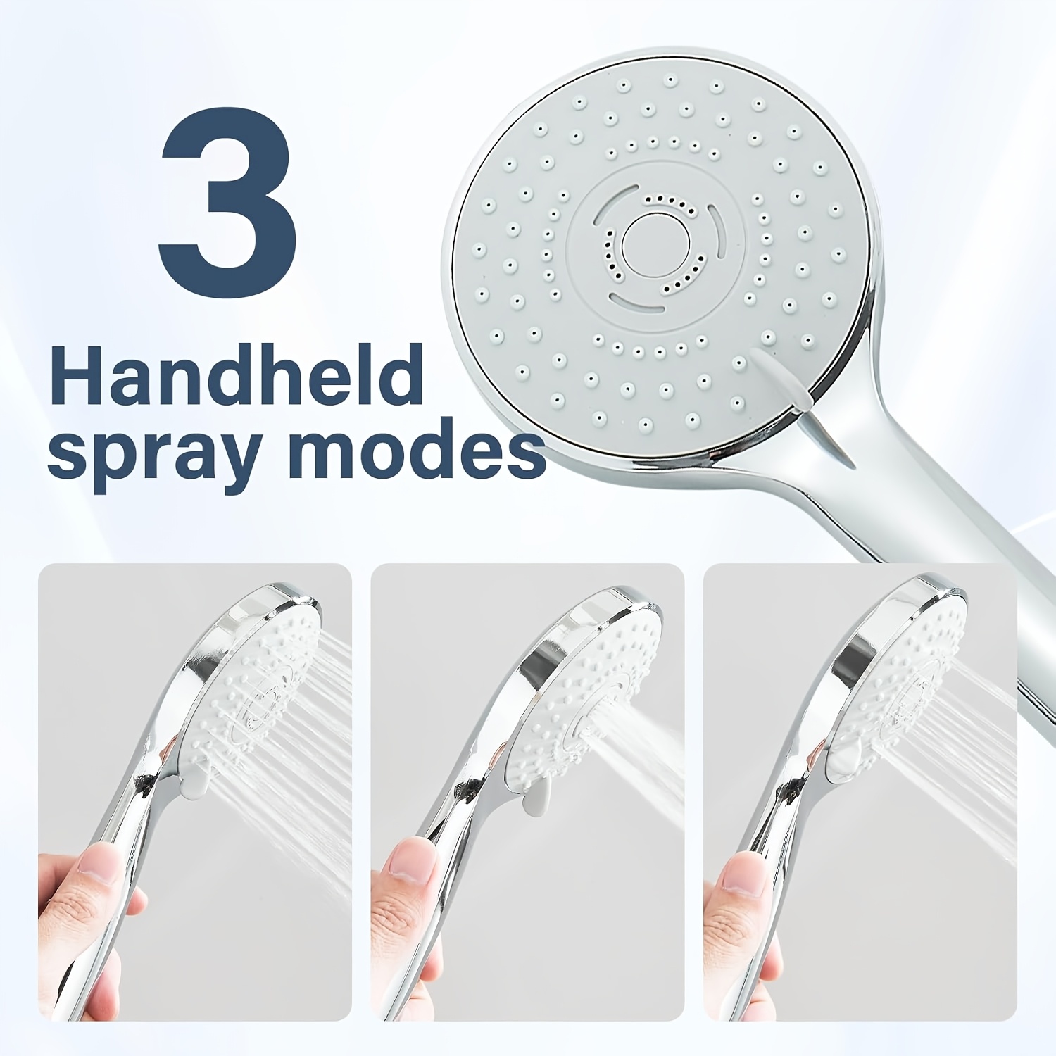 Shower Head, High Pressure Rainfall/Handheld Shower Combo With 15'' Extension Arm, 3 Settings, Anti-Leak Shower Head With Holder, Height/Angle Adjustable, Chrome, Matte Black