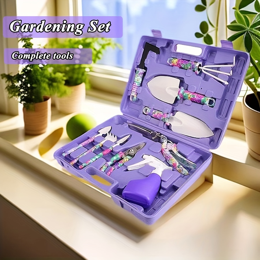 1 Set, Gartengerte-Set, Gartengerte mit Blumendruck, kleine  Gemseschaufel, Bodenbaggerschere, Rechen, Jte- Gartenschere, Sprhgert  fr den Auenbereich, tragbarer Werkzeugkasten, Gartengeschenk ...