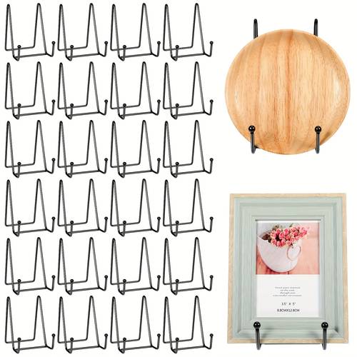 24pcs plate stands for display metal display stand photo easel stand book holder plate holder picture stand for decorative display easels picture frame stand plate rack 4 3 inch