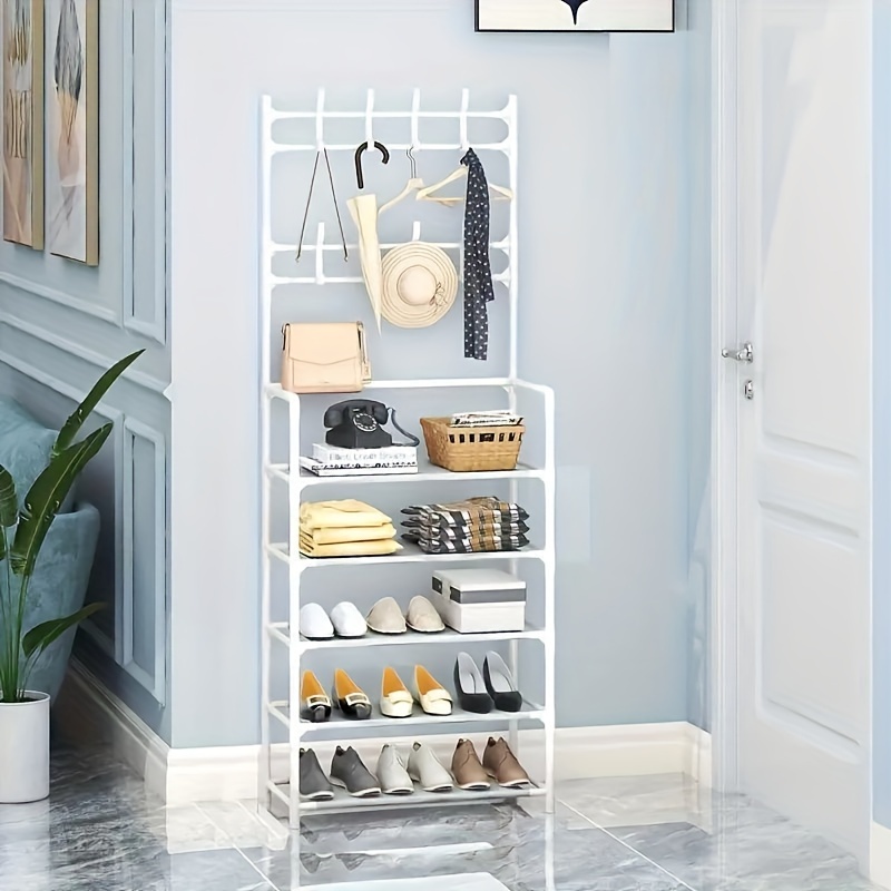 TEMU Metal Entryway Organizer - Coat & Shoe Rack With Hooks For Clothes, , Bags, And Umbrellas - For