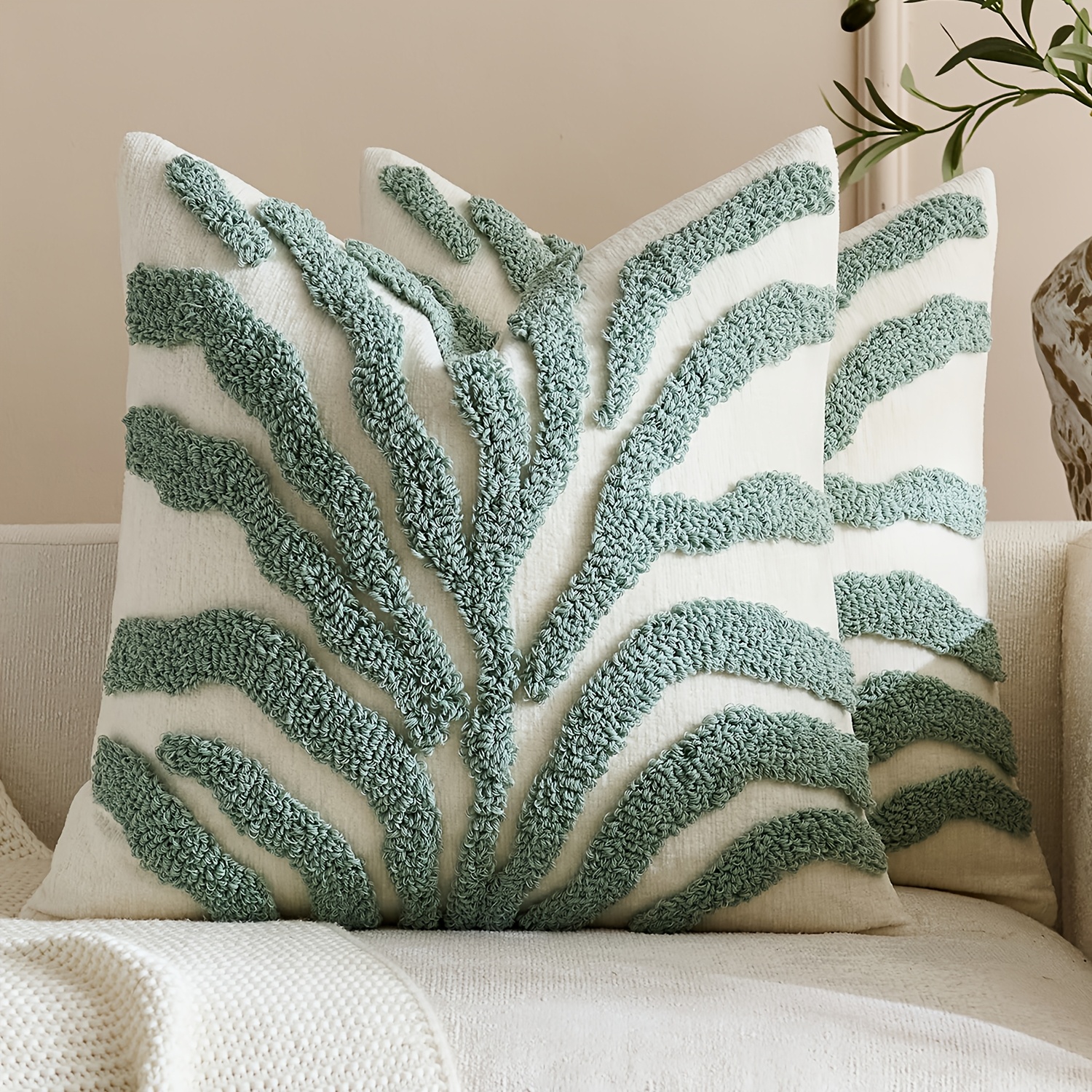 Set of 2 Tufted Pillowcases, Bohemian Style Decorative Cushion Covers, Suitable for Living Room, Bedroom, Sofa (Pillow Inserts Not Included)