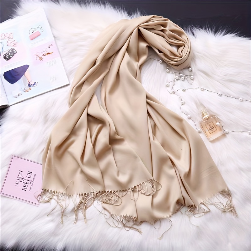 TEMU Tassel Scarf For Women - Soft Polyester, Warm & Windproof Shawl