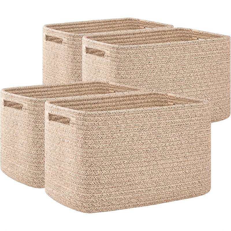 

4pcs Storage Baskets For Organizing, Cube Storage Bins For Shelves, Rectangle Storage Baskets With Handles, Woven Baskets For Storage, 12.7''lx9''wx7.8''h, Laundry Baskets