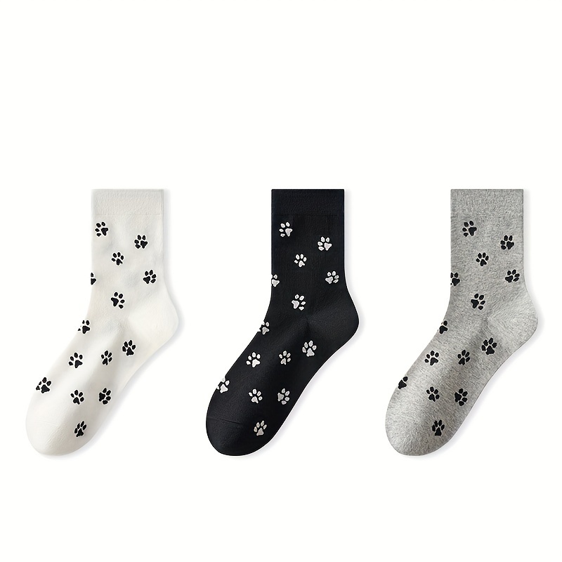 

Nektom Women' Mid-calf Socks, 3-pack, Cotton , Cute Dog Paw Print, Geometric Pattern, Hand Wash/, Knit Fabric, Unisex-style