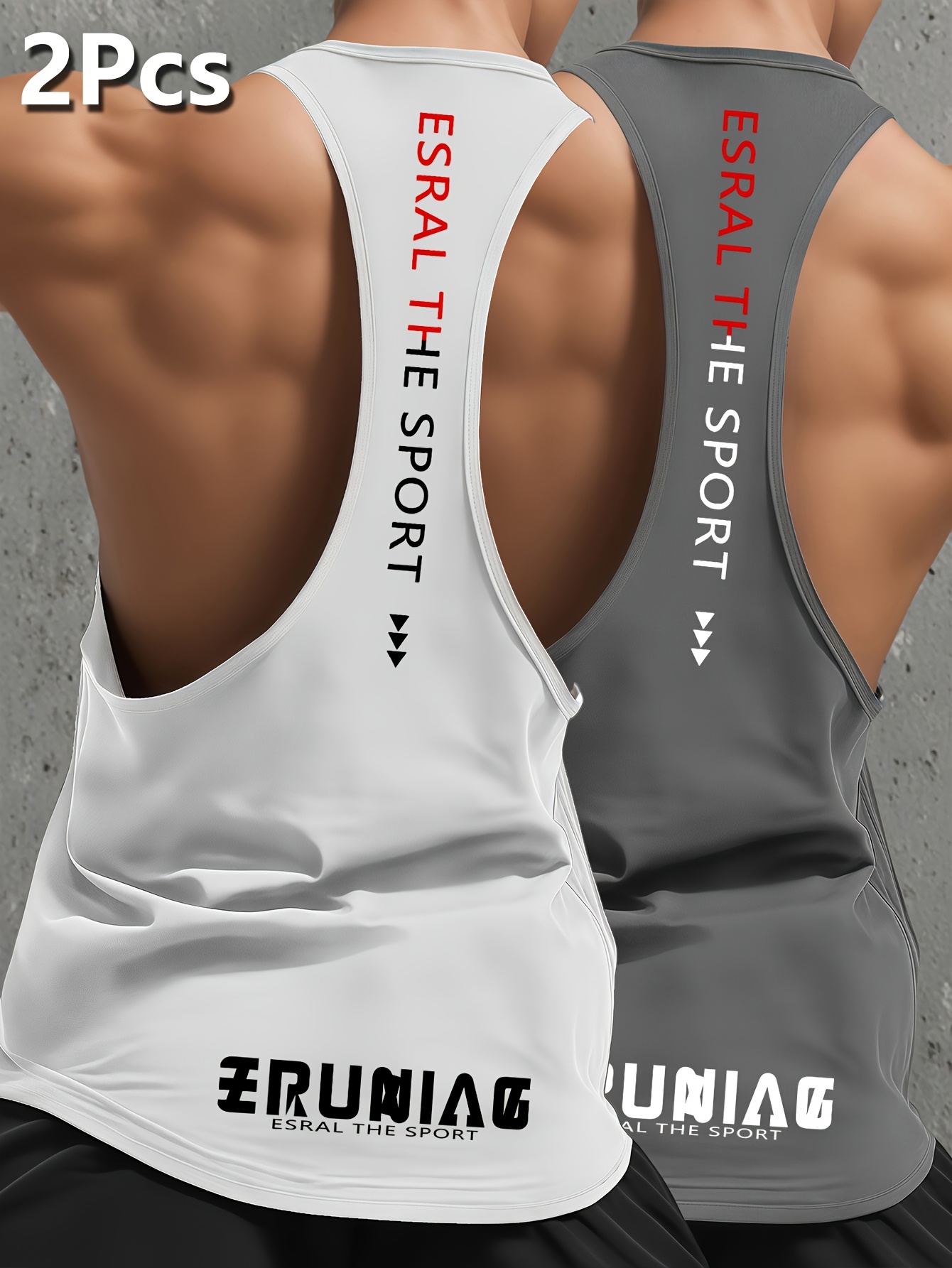 Men's vest 2pcs of sports fitness vest Breathable quick drying training vest summer thin top