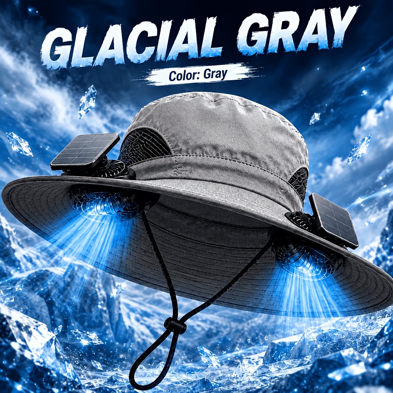 TEMU Unisex Solar-powered Double-fan Sun Hat With A Wide Brim, Suitable For Outdoor Work, Travel, Gardening, Hiking, Camping, And Fishing (single Hat
