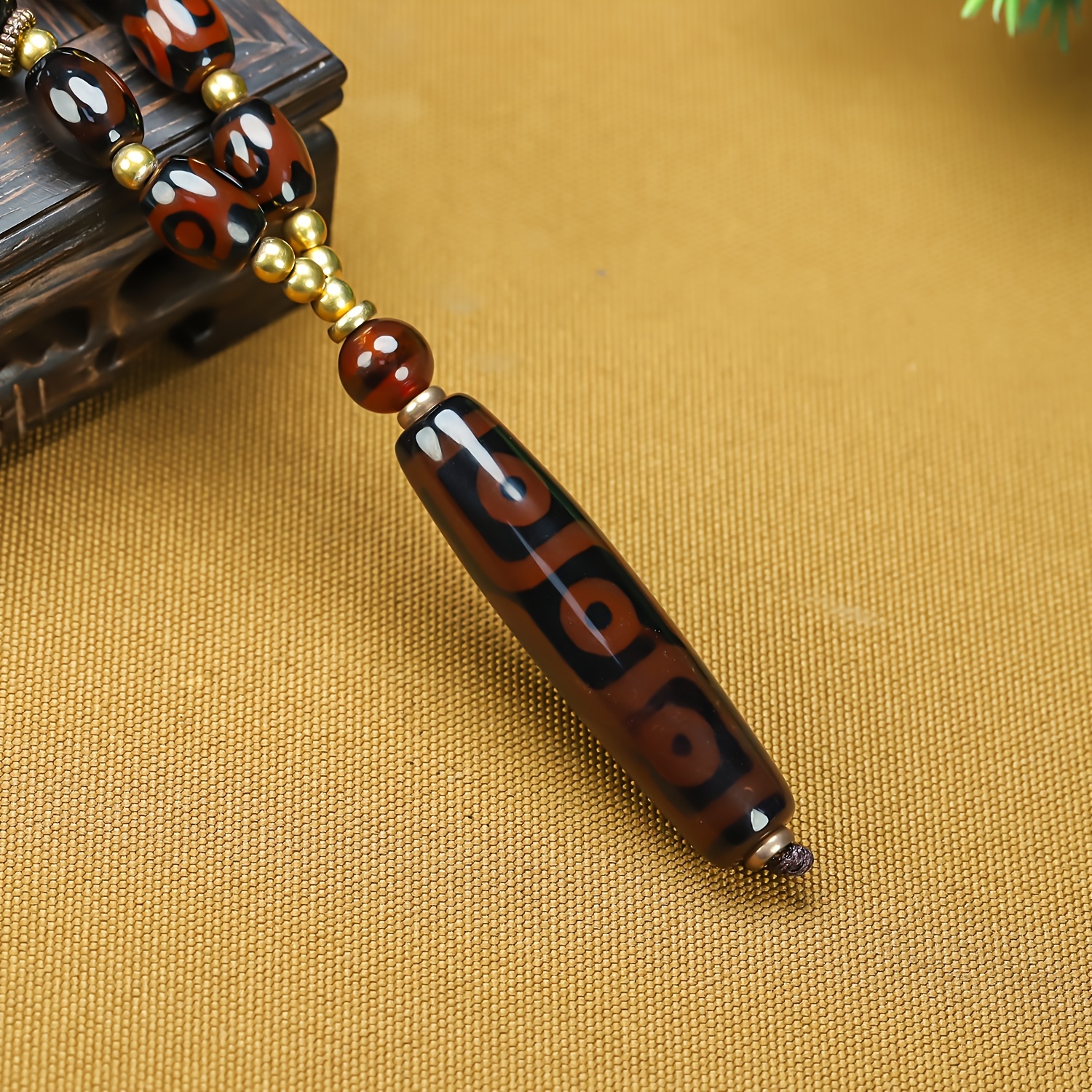 Natural Agate Dzi Bead Necklace in Wine Red