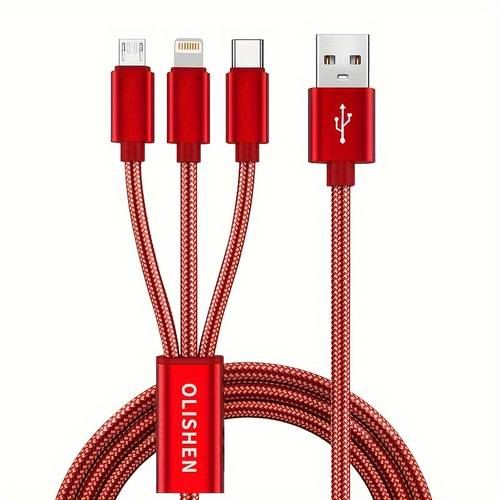 3 in 1 fast charging cable 3 3ft 6 6ft 9 9ft durable nylon braided compatible with iphone samsung xiaomi oppo vivo redmi oneplus more for iphone14 13 12 11 se x 8 7 6