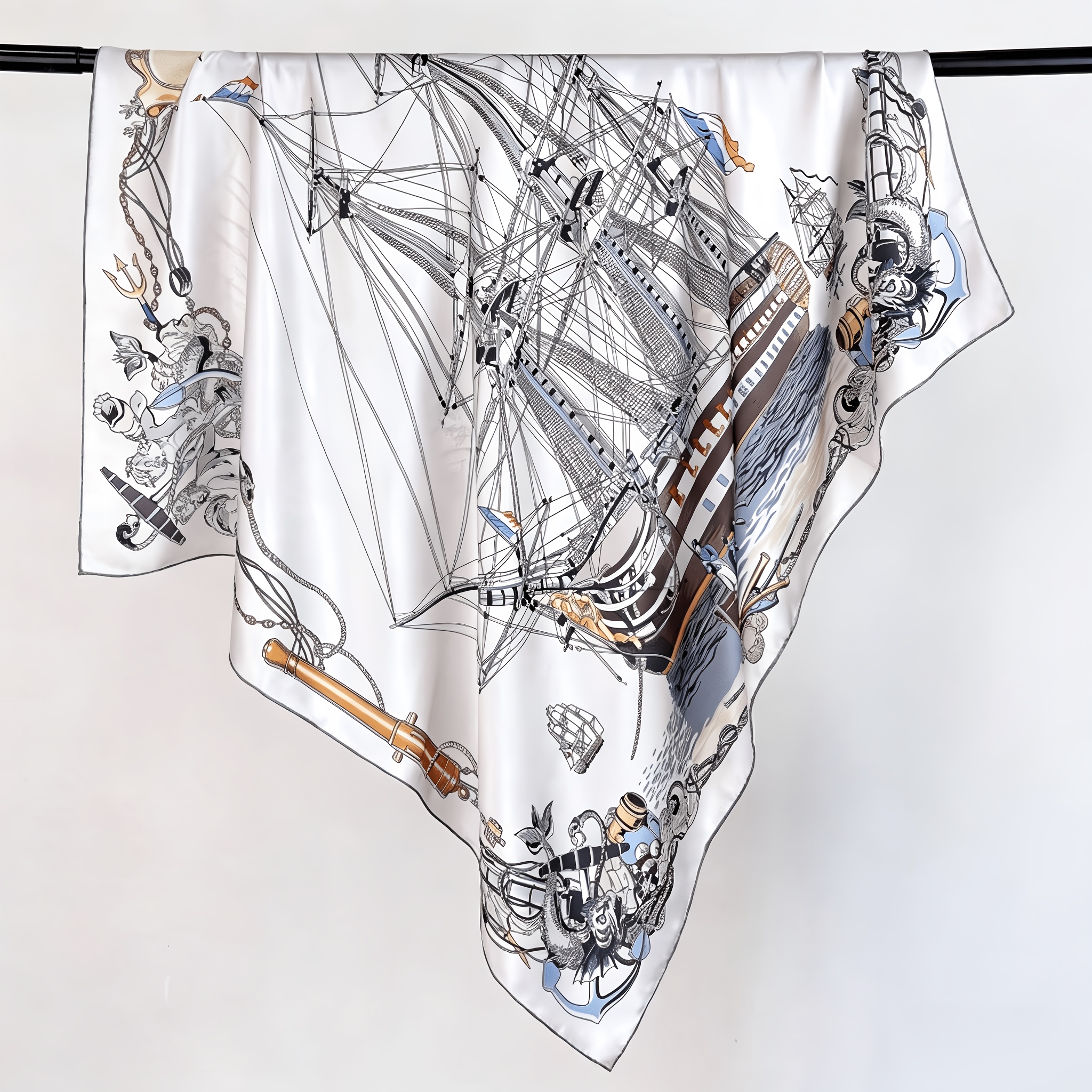 One 100% Silk Women's Square Scarf with a Silky Smooth Texture, Measuring 110cm X 110cm. This Oversized Scarf Offers Multiple Uses—it Can Be Worn as a Shawl, Scarf, or Neckerchief. Featuring a Simple Line-art Print, It Pairs Well with a Blazer