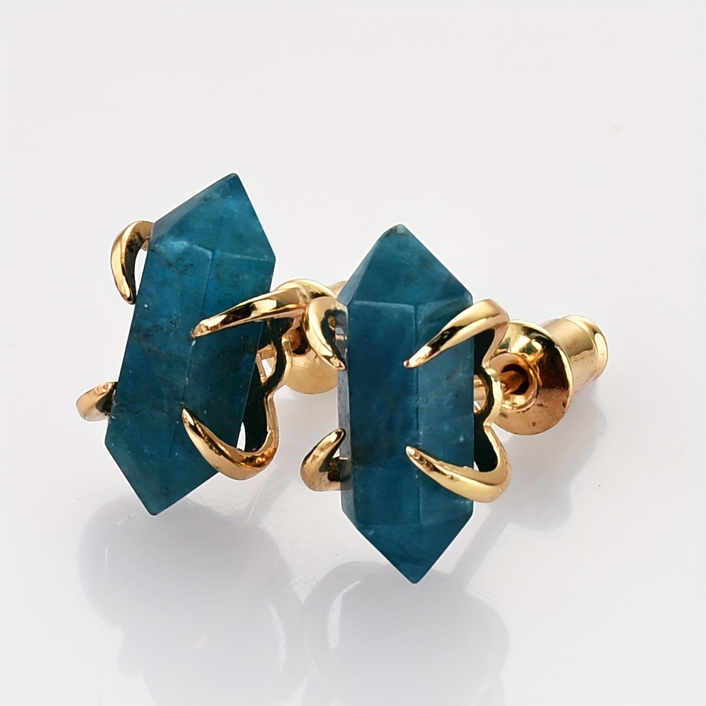 Natural Stone Hexagonal Prong-Set Stud Earrings