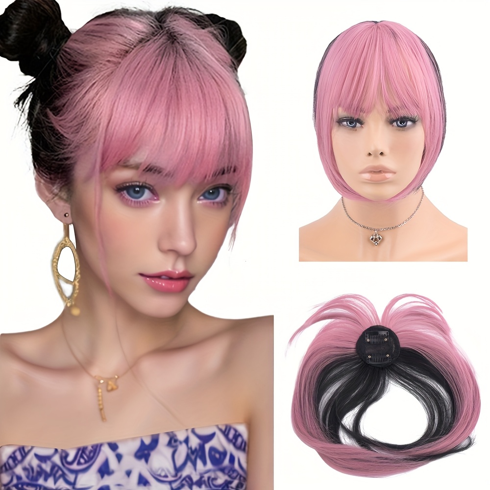 TEMU Synthetic Women's Straight Hair Bangs Wig With Lotus Modification For Changing Face Shape, Suitable For Daily Or Cosplay Gatherings, Elegant And