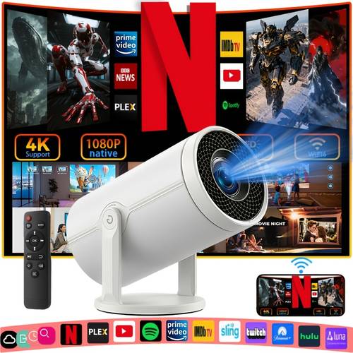 2026 New LED Smart Projector, Local 1080P/Supporting 4K Portable Projector, ° Adjustable Projection Angle, WIFI Wireless Screen Mirroring, Home Theater with Remote Control, HD Lens, No Screen Wall Movie Projector, Suitable for Office