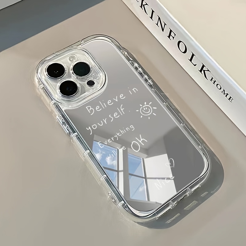 TEMU para teléfono: 1 pieza con en inglés "Believe in Yourself", espejo con cara alegre de sol, espejo de , de 1.5 mm tres en uno con airbag de
