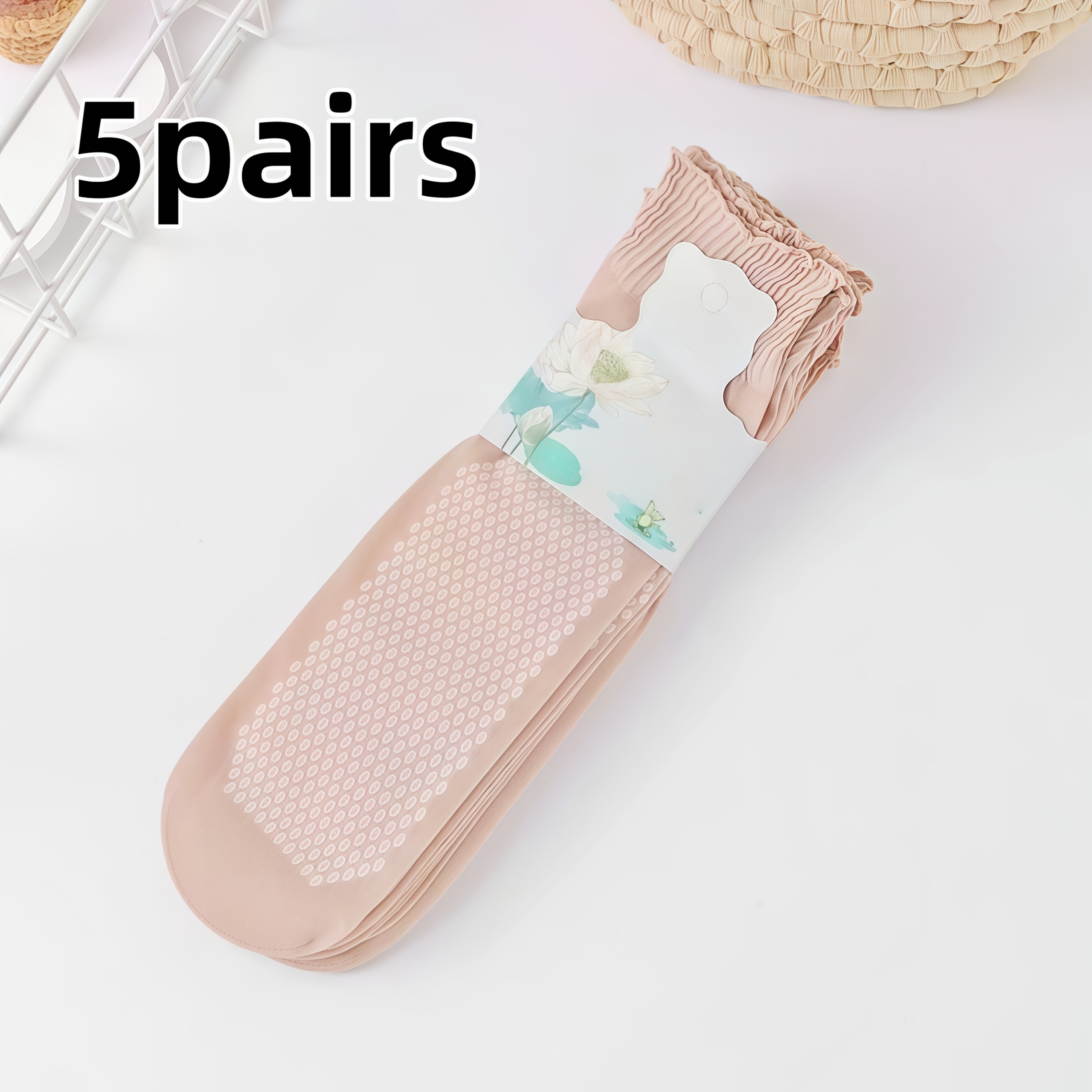 E-shop 5er-Pack lockere transparente Damensocken, leichte atmungsaktive rutschfeste Socken mit breiten , ideales Geschenk für Senioren