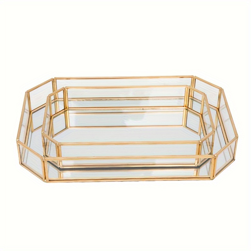  . vintage goldener  -spiegeltablett - geometrisches design, dekorativer schmuck- und kosmetikorganizer für kommode, badezimmer, schlafzimmer - polierte oberfläche, rutschfeste basis