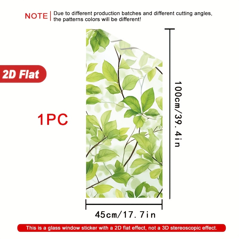 TEMU 2d Flat - 2d Flat - 1pc Of 2d Pvc Window Sticker Featuring Leaves And Branches Design On A Light Background. It Adheres Without Glue, Is Heat