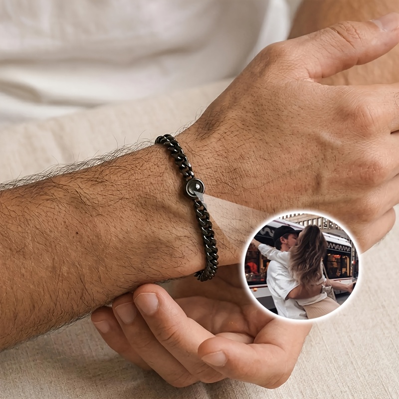 TEMU Pulsera para hombre de acero inoxidable 304 con proyección de foto personalizada, joyería con foto personalizada, regalo del Día para papá,