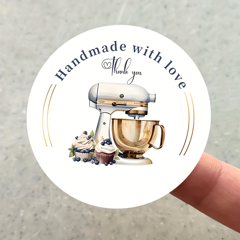 Image of 96pcs Sheets Handmade Heart Stickers - Vintage Mixer, Cake And , Thank You Labels, For Baking Packaging, Homemade Pastries, Gift Wrapping, Small Business Branding - Material, Elegant Font Printing