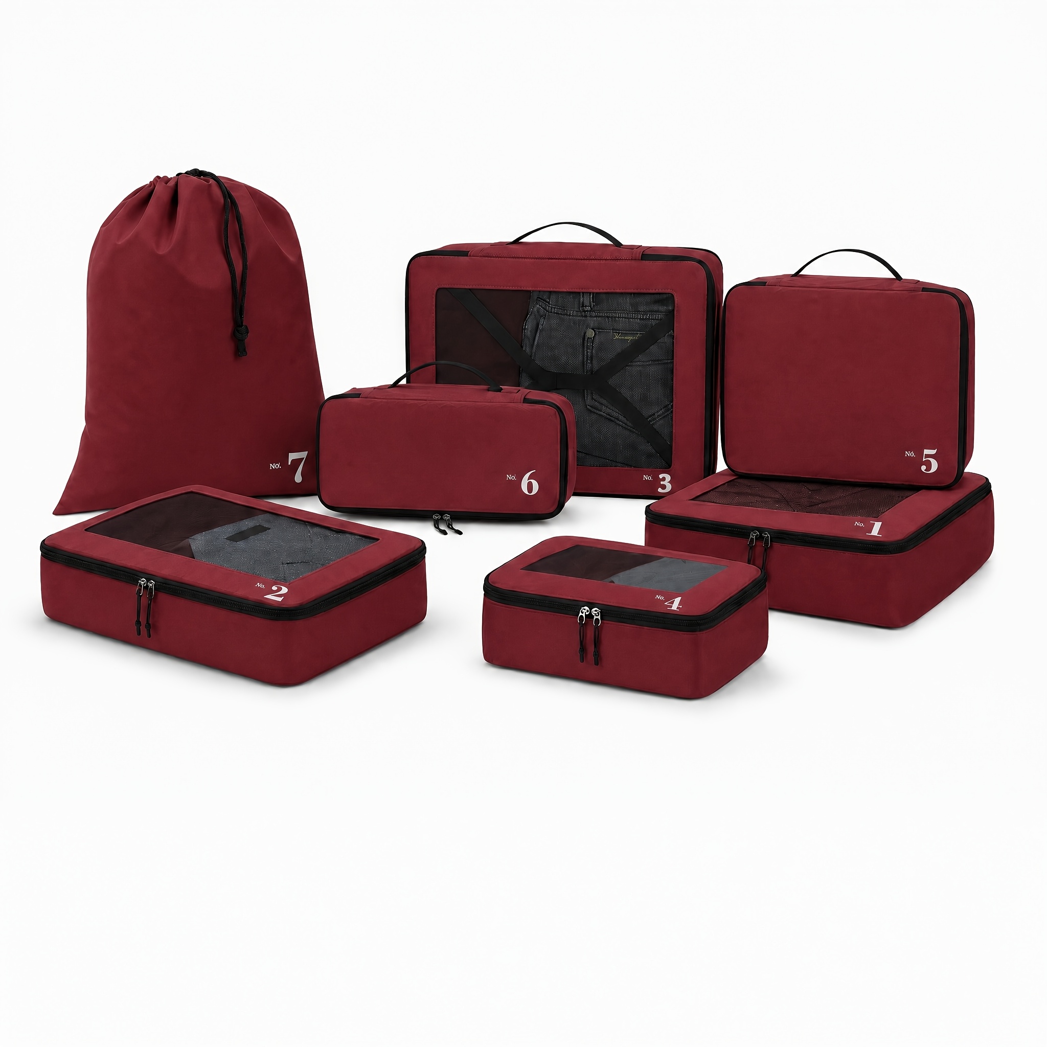 Image of Travel Packing Cubes For Suitcase 7pcs Set Luggage Organizer For Travel Essentials, Large Mesh Luggage Bag With Number Token For Suitcases