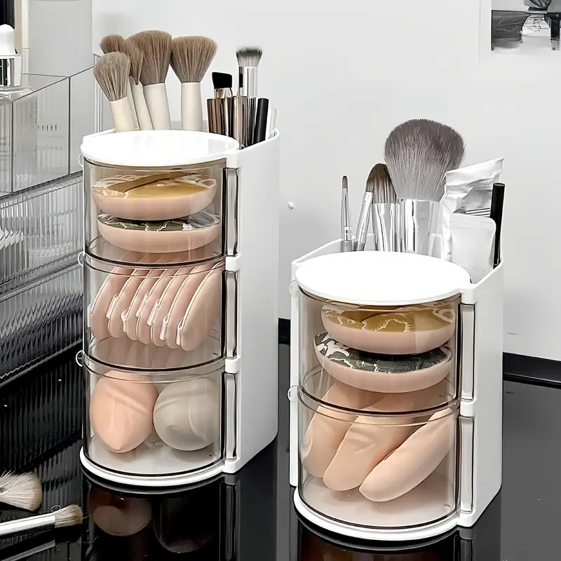 1 layer rotating makeup organizer white pink cosmetic storage box with drawers ideal for powder eyeshadow makeup s sleek desktop organizer for home decor vanity display makeup desk drawer organizer for home storage Product details 0