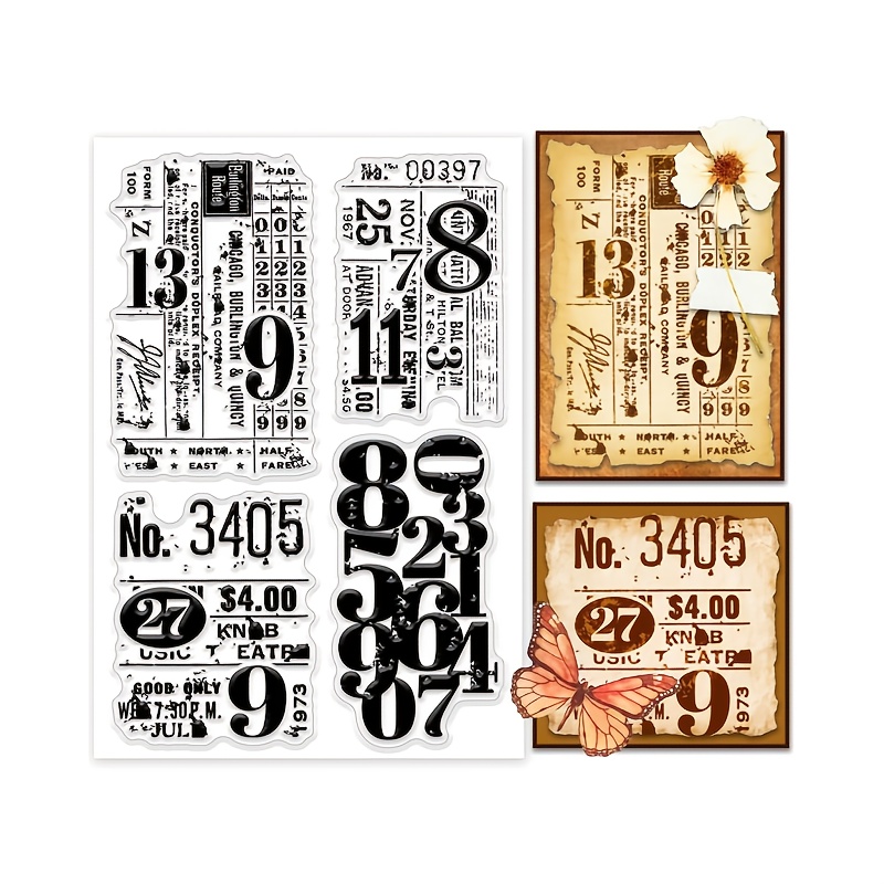 Image of 1pc Retro Number Card Making Transparent Stamps Background Board Seal Journal Decoration Painting Paper Craft